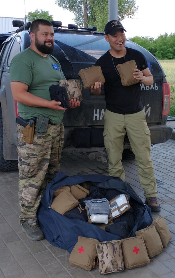 U.S. Air Force Veteran Mark J. Lindquist delivering Combat First Aid kits to the Ukrainian Army