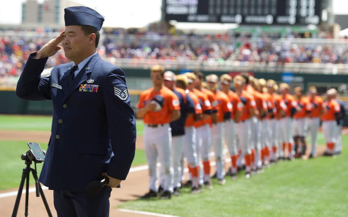 U.S. Air Force Veteran Mark J. Lindquist singing for the College World Series in Omaha, Nebraska U.S. Air Force Veteran Mark J. Lindquist singing for the College World Series in Omaha, Nebraska