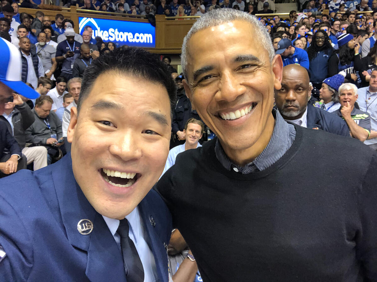 U.S. Air Force Veteran Mark J. Lindquist performing at Duke vs. UNC Men's Basketball and President Obama U.S. Air Force Veteran Mark J. Lindquist performing at Duke vs. UNC Men's Basketball and President Obama