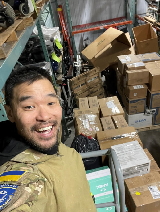 U.S. Air Force Veteran Mark J. Lindquist pictured with pallets of aid headed to Ukraine U.S. Air Force Veteran Mark J. Lindquist pictured with pallets of aid headed to Ukraine